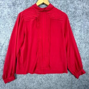Vintage TJW for Mervyns Secretary Blouse Women 10 Red Pleated Office Siren 90s